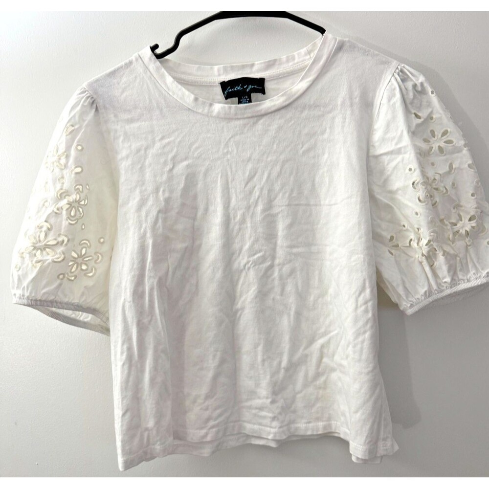 Puffy Sleeve Eyelet Lace White Romantic Top Women's Large Fairy Angelcore Blouse